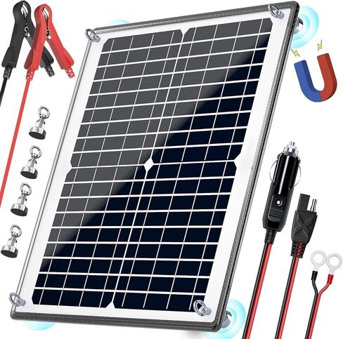 POWOXI 10W 12V شاحن البطارية الشمسية المغناطيسية، وحدة تحكم الشحن الذكية MPPT المدمجة، مشبك التمساح لشاحن الطاقة الشمسية المقاوم للماء للسيارة RV النارية البحرية، إلخ. in Saudi Arabia
