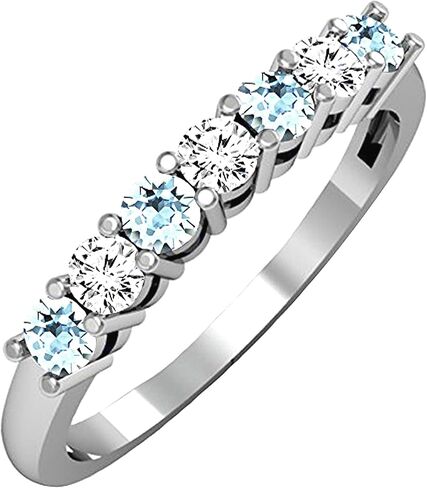 مجموعة Dazzlingrock 2.5 ملم من الأحجار الكريمة المستديرة البديلة والألماس الأبيض 7 أحجار خاتم زفاف للنساء من الذهب الأبيض الصلب عيار 10 قيراط in Kuwait