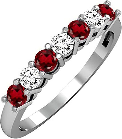 مجموعة Dazzlingrock 2.5 ملم من الأحجار الكريمة المستديرة البديلة والألماس الأبيض 7 أحجار خاتم زفاف للنساء من الذهب الأبيض الصلب عيار 10 قيراط in Kuwait