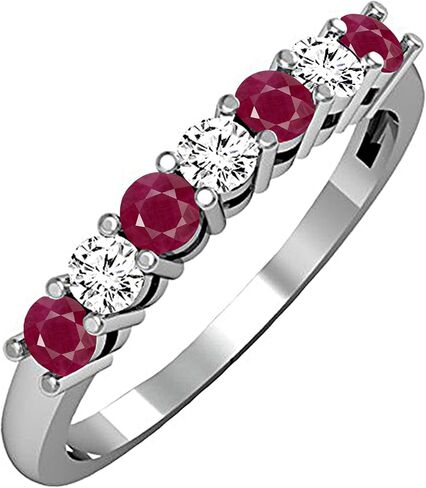 مجموعة Dazzlingrock 2.5 ملم من الأحجار الكريمة المستديرة البديلة والألماس الأبيض 7 أحجار خاتم زفاف للنساء من الذهب الأبيض الصلب عيار 10 قيراط in Kuwait