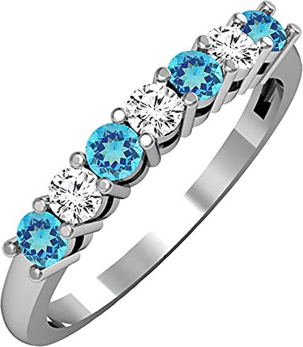 مجموعة Dazzlingrock 2.5 ملم من الأحجار الكريمة المستديرة البديلة والألماس الأبيض 7 أحجار خاتم زفاف للنساء من الذهب الأبيض الصلب عيار 10 قيراط in Kuwait