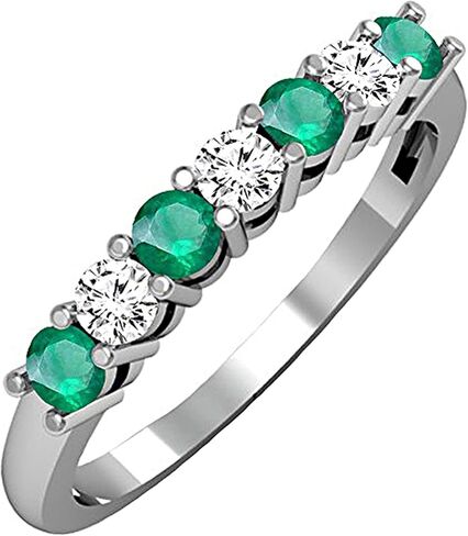 مجموعة Dazzlingrock 2.5 ملم من الأحجار الكريمة المستديرة البديلة والألماس الأبيض 7 أحجار خاتم زفاف للنساء من الذهب الأبيض الصلب عيار 10 قيراط in Kuwait