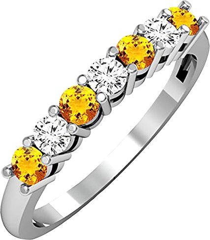 مجموعة Dazzlingrock 2.5 ملم من الأحجار الكريمة المستديرة البديلة والألماس الأبيض 7 أحجار خاتم زفاف للنساء من الذهب الأبيض الصلب عيار 10 قيراط in Kuwait