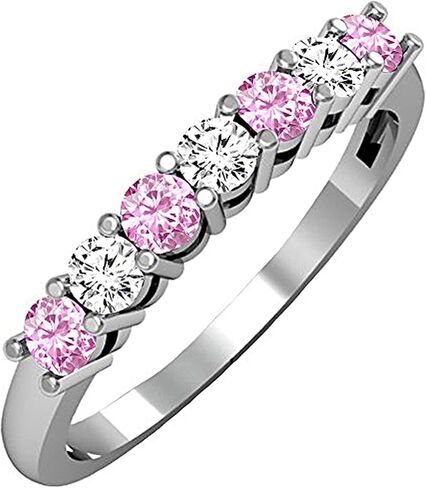 مجموعة Dazzlingrock 2.5 ملم من الأحجار الكريمة المستديرة البديلة والألماس الأبيض 7 أحجار خاتم زفاف للنساء من الذهب الأبيض الصلب عيار 10 قيراط in Kuwait