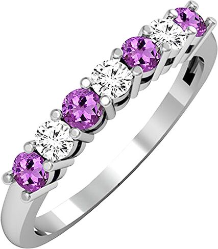مجموعة Dazzlingrock 2.5 ملم من الأحجار الكريمة المستديرة البديلة والألماس الأبيض 7 أحجار خاتم زفاف للنساء من الذهب الأبيض الصلب عيار 10 قيراط in Kuwait