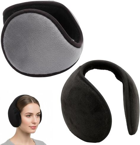 قطعتان من أغطية الأذن الشتوية، أغطية أذن دافئة للرجال والنساء، أغطية أذن مبطنة بالصوف الناعم للطقس البارد، أسود ورمادي in Kuwait