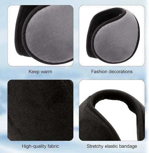 قطعتان من أغطية الأذن الشتوية، أغطية أذن دافئة للرجال والنساء، أغطية أذن مبطنة بالصوف الناعم للطقس البارد، أسود ورمادي in Kuwait