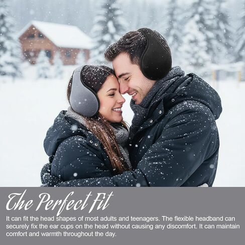 قطعتان من أغطية الأذن الشتوية، أغطية أذن دافئة للرجال والنساء، أغطية أذن مبطنة بالصوف الناعم للطقس البارد، أسود ورمادي in Kuwait