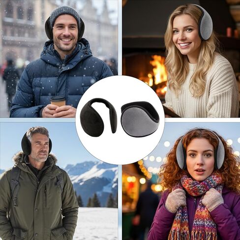 قطعتان من أغطية الأذن الشتوية، أغطية أذن دافئة للرجال والنساء، أغطية أذن مبطنة بالصوف الناعم للطقس البارد، أسود ورمادي in Kuwait