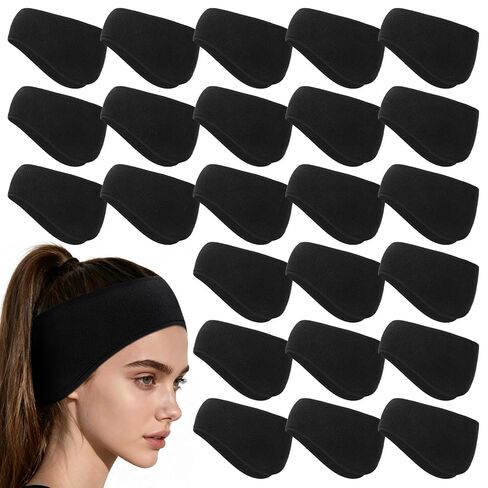 24 Pcs Ear Warmer Headband Bulk, Winter Warm Earmuffs for Men Women Black Polyester Elastic Ear Covers Headband for Cycling, Running, Outdoor Sports in Cold Weather in Kuwait