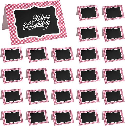 25 Pcs Picnic Party Decorations BBQ Party Decorations, Red Gingham Double Sided Cardboard Tent Cards for Table Number Food Labels Buffet Signs Wedding Baby Shower Event Decor Supplies in Kuwait