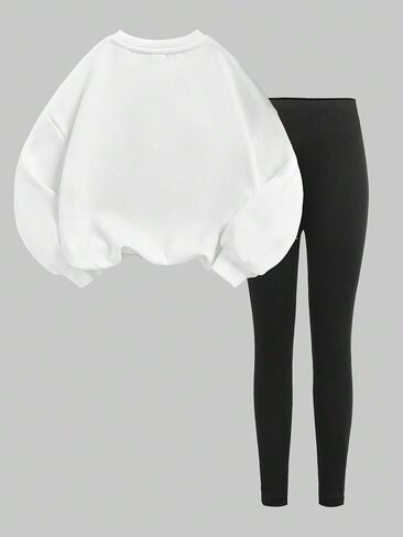 Girl's 2 Piece Outfits Bow Knot Graphic Long Sleeve Pullover Sweatshirt and Leggings Set in Saudi Arabia