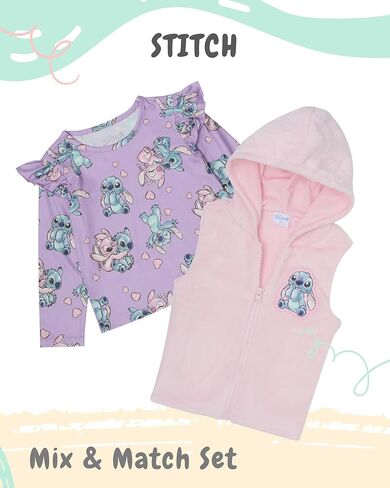 Disney Stitch Girls’ 3-Piece Outfit Set with Fuzzy Vest, Long-Sleeve Top, and Jeggings in Kuwait