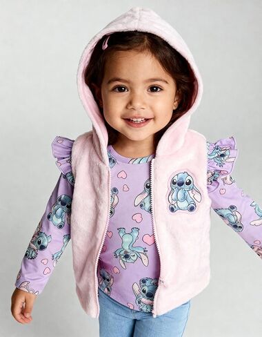 Disney Stitch Girls’ 3-Piece Outfit Set with Fuzzy Vest, Long-Sleeve Top, and Jeggings in Kuwait