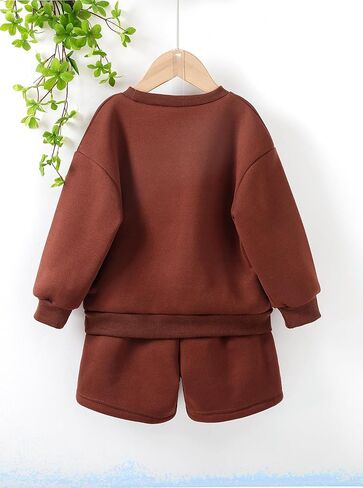 Girls 2-Piece Outfit Set Letter Print Sweatshirt Shorts Long Sleeve Crewneck Top Matching Shorts Casual Fall Clothing Set in Kuwait