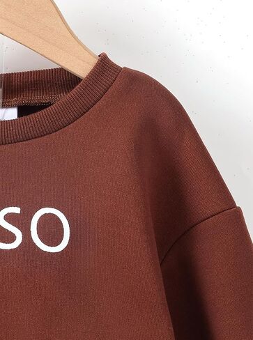 Girls 2-Piece Outfit Set Letter Print Sweatshirt Shorts Long Sleeve Crewneck Top Matching Shorts Casual Fall Clothing Set in Kuwait