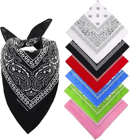 6 Pack Unisex Paisley Bandanas for Women & Men, 55x55 cm Multifunctional Head Scarf with Stylish Print, Hair Accessory for Outdoor Fashion in Saudi Arabia