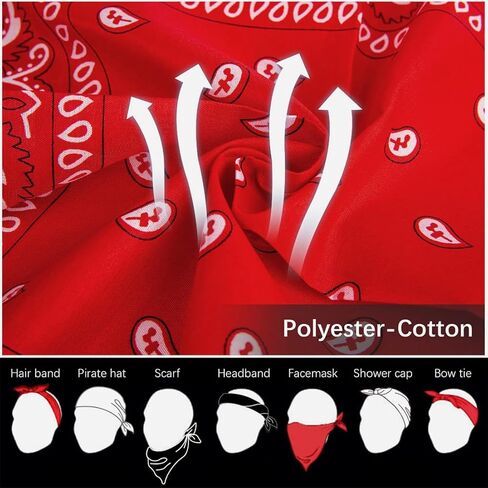 6 Pack Unisex Paisley Bandanas for Women & Men, 55x55 cm Multifunctional Head Scarf with Stylish Print, Hair Accessory for Outdoor Fashion in Saudi Arabia