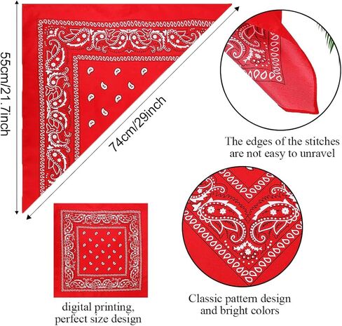 6 Pack Unisex Paisley Bandanas for Women & Men, 55x55 cm Multifunctional Head Scarf with Stylish Print, Hair Accessory for Outdoor Fashion in Saudi Arabia