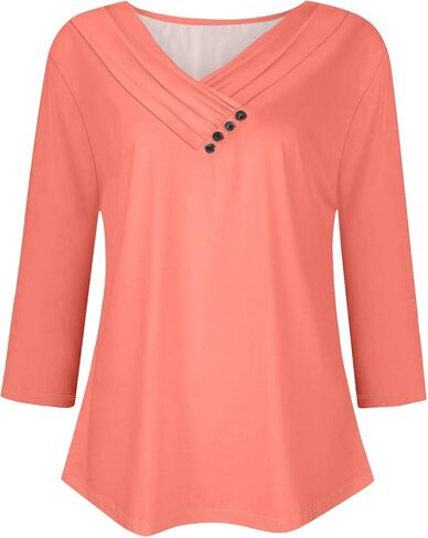 بوهو بلايز للنساء خريف 3/4 كم طول زر الخامس الرقبة قمصان قمصان فضفاضة غير رسمية بوهو منقوشة 3/4 كم بلوزة تونك in Kuwait