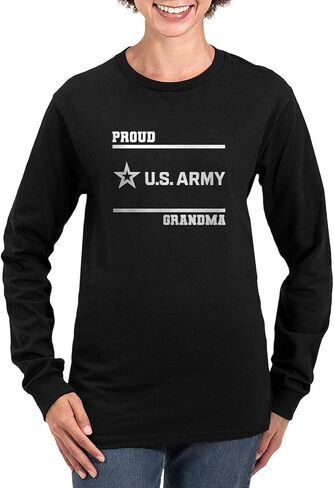 تي شيرت CafePress Proud Army Grandma باللون الأبيض بأكمام طويلة وياقة دائرية وأكمام طويلة in Kuwait