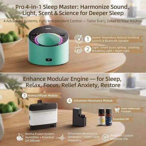 Sound Machine & Aroma Diffuser Pro 4-in-1 Sleep System, Premium Metal Shell with Schumann Resonance &Night Light, White Noise &50+ Natural Sounds -for Sleep, Focus, Relaxation -Adults Kids Baby in Kuwait