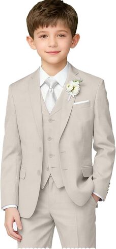 Boys Linen Suit Casual 3 Pieces Linen Suits for Boys Wedding Light Weight Tuxedo Suits for Kids School Dress Clothes in Saudi Arabia