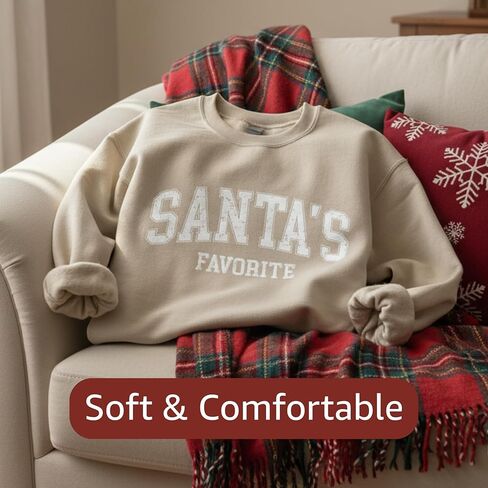 Santa's Favorite Christmas Sweatshirt for Women Men Merry Holiday Crewneck Sweater Soft Lightweight Pullover Vintage Graphic in Saudi Arabia