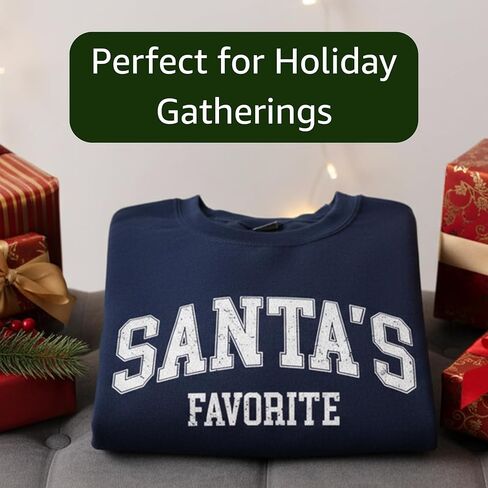Santa's Favorite Christmas Sweatshirt for Women Men Merry Holiday Crewneck Sweater Soft Lightweight Pullover Vintage Graphic in Saudi Arabia