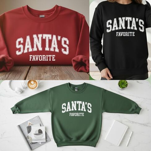 Santa's Favorite Christmas Sweatshirt for Women Men Merry Holiday Crewneck Sweater Soft Lightweight Pullover Vintage Graphic in Saudi Arabia