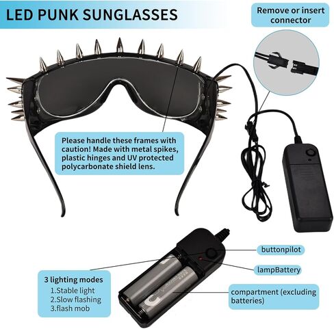 نظارات شمسية LED Punk نظارات شمسية قوطية - نظارات متوهجة في الظلام لحفلات الهذيان، نمط Cyberpunk in Kuwait
