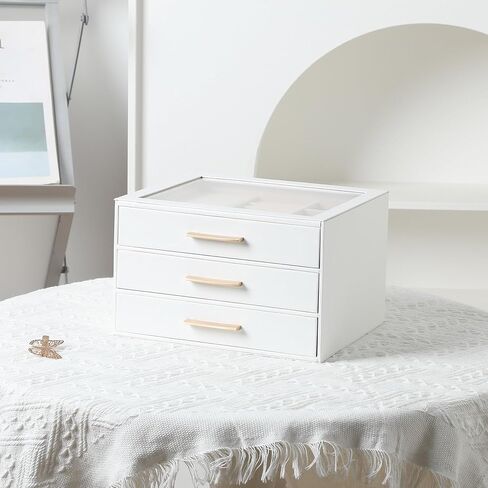 Frebeauty Clear Lid Jewelry Box,3-Layer Jewelry Organizer with Drawer,PU Leather Jewelry Organizers and Storage,Jewelry Boxes for Women,Jewelry Storage for Rings Earring Stud,Gift for Women(White) in Saudi Arabia