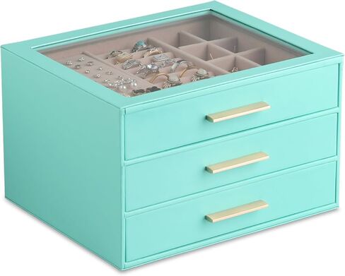 Frebeauty Clear Lid Jewelry Box,3-Layer Jewelry Organizer with Drawer,PU Leather Jewelry Organizers and Storage,Jewelry Boxes for Women,Jewelry Storage for Rings Earring Stud,Gift for Women(White) in Saudi Arabia