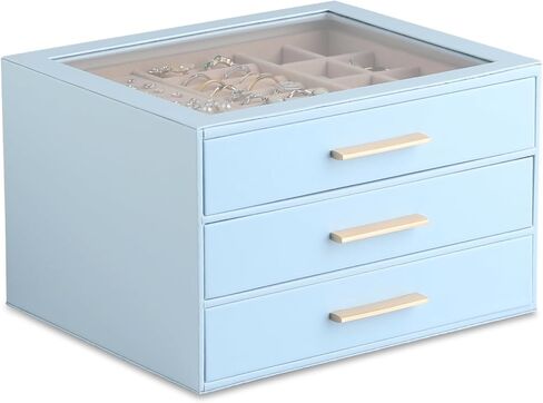 Frebeauty Clear Lid Jewelry Box,3-Layer Jewelry Organizer with Drawer,PU Leather Jewelry Organizers and Storage,Jewelry Boxes for Women,Jewelry Storage for Rings Earring Stud,Gift for Women(White) in Saudi Arabia