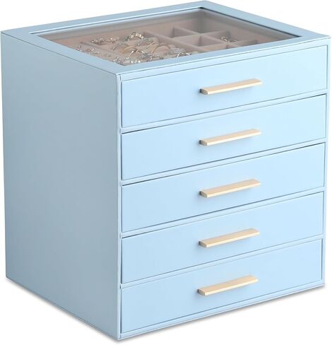 Frebeauty Clear Lid Jewelry Box,3-Layer Jewelry Organizer with Drawer,PU Leather Jewelry Organizers and Storage,Jewelry Boxes for Women,Jewelry Storage for Rings Earring Stud,Gift for Women(White) in Saudi Arabia