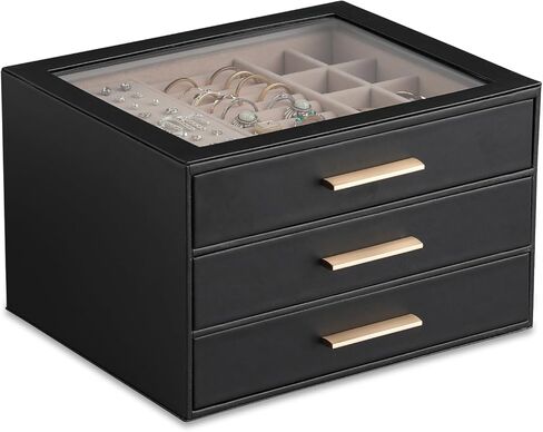 Frebeauty Clear Lid Jewelry Box,3-Layer Jewelry Organizer with Drawer,PU Leather Jewelry Organizers and Storage,Jewelry Boxes for Women,Jewelry Storage for Rings Earring Stud,Gift for Women(White) in Saudi Arabia