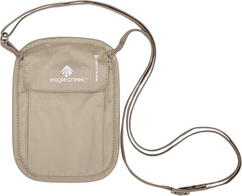 eagle creek RFID Blocker Neck Wallet - Durable and Lightweight Travel Passport and Valuables Organizer with Hook and Loop Closure and Adjustable Neck Strap, Tan in Saudi Arabia