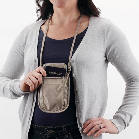 eagle creek RFID Blocker Neck Wallet - Durable and Lightweight Travel Passport and Valuables Organizer with Hook and Loop Closure and Adjustable Neck Strap, Tan in Saudi Arabia
