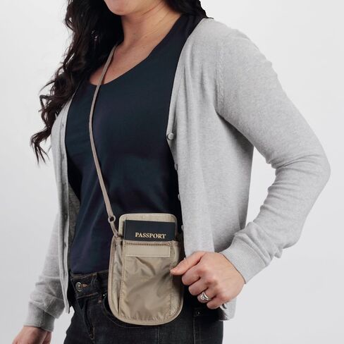 eagle creek RFID Blocker Neck Wallet - Durable and Lightweight Travel Passport and Valuables Organizer with Hook and Loop Closure and Adjustable Neck Strap, Tan in Saudi Arabia