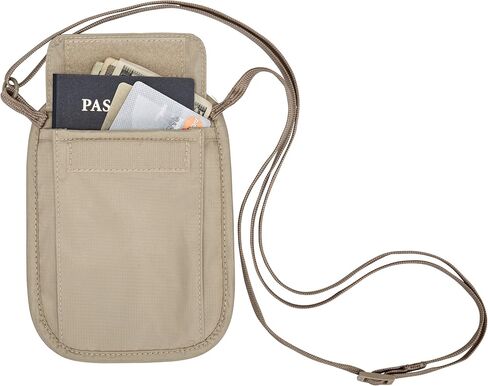 eagle creek RFID Blocker Neck Wallet - Durable and Lightweight Travel Passport and Valuables Organizer with Hook and Loop Closure and Adjustable Neck Strap, Tan in Saudi Arabia