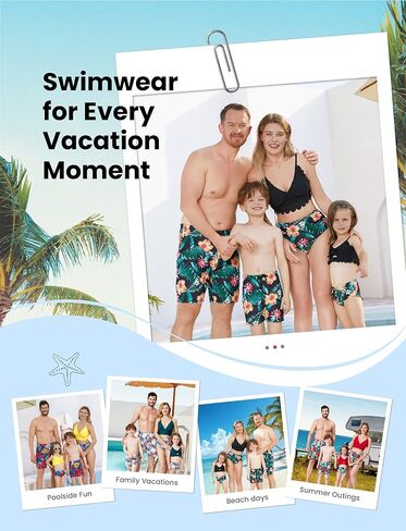 Family Matching Solid Scallop Trim Strappy Two-Piece Swimsuit and Allover Floral Print Swim Trunks Shorts in Saudi Arabia