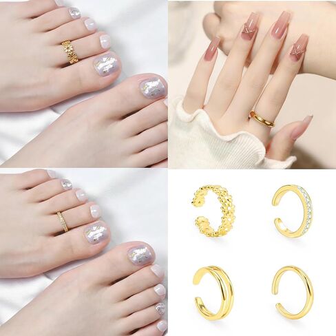 خواتم اصبع القدم للنساء غير تشويه 14K الذهب معبأ قابل للتعديل داينتي تو الدائري مجموعة زهرة تشيكوسلوفاكيا الماس بسيط عناق مفتوح الفرقة خواتم الصيف الشاطئ العصرية مجوهرات القدم in Kuwait