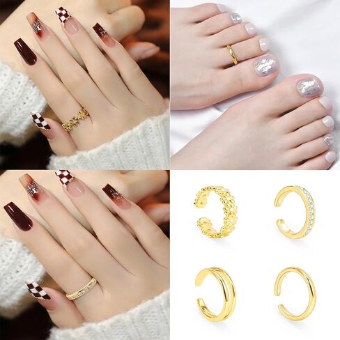 خواتم اصبع القدم للنساء غير تشويه 14K الذهب معبأ قابل للتعديل داينتي تو الدائري مجموعة زهرة تشيكوسلوفاكيا الماس بسيط عناق مفتوح الفرقة خواتم الصيف الشاطئ العصرية مجوهرات القدم in Kuwait