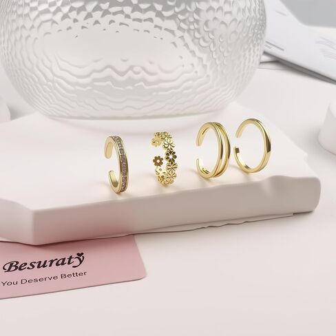 خواتم اصبع القدم للنساء غير تشويه 14K الذهب معبأ قابل للتعديل داينتي تو الدائري مجموعة زهرة تشيكوسلوفاكيا الماس بسيط عناق مفتوح الفرقة خواتم الصيف الشاطئ العصرية مجوهرات القدم in Kuwait