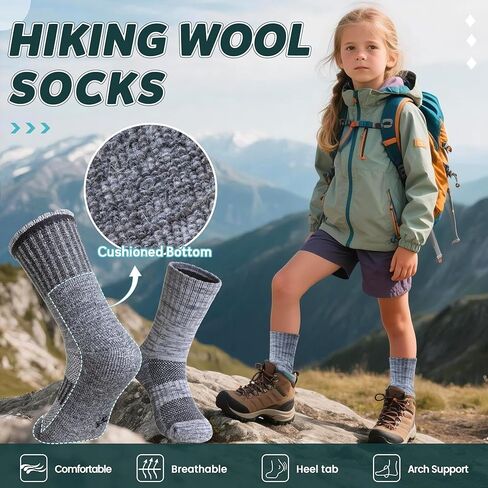 SeeyAN Kids Merino Wool Hiking Socks Winter Thermal Warm Boys Girls Toddler Thick Cushioned Boot Crew Socks 6 Pairs in Saudi Arabia