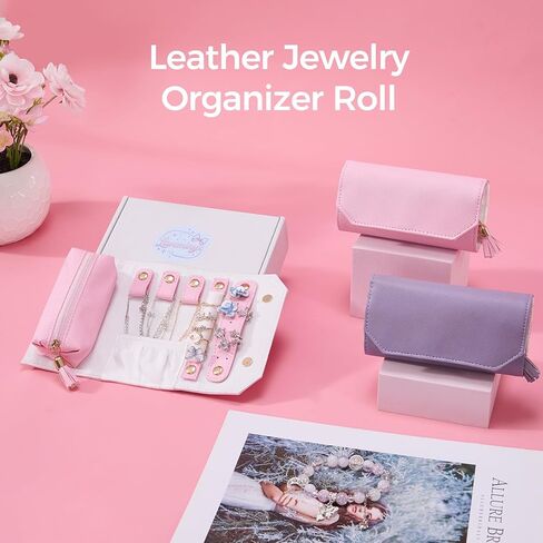 Travel Jewelry Organizer Case,PU Leather Roll for Small Jewelry, Tangle-Free Designed for Necklaces, Compact Jewelry Holder for Earrings, Rings & Bracelets.(Purple) in Saudi Arabia