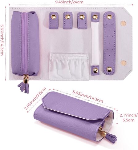 Travel Jewelry Organizer Case,PU Leather Roll for Small Jewelry, Tangle-Free Designed for Necklaces, Compact Jewelry Holder for Earrings, Rings & Bracelets.(Purple) in Saudi Arabia
