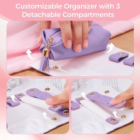 Travel Jewelry Organizer Case,PU Leather Roll for Small Jewelry, Tangle-Free Designed for Necklaces, Compact Jewelry Holder for Earrings, Rings & Bracelets.(Purple) in Saudi Arabia