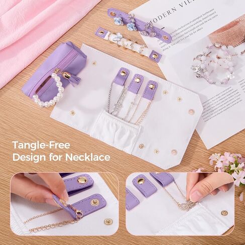Travel Jewelry Organizer Case,PU Leather Roll for Small Jewelry, Tangle-Free Designed for Necklaces, Compact Jewelry Holder for Earrings, Rings & Bracelets.(Purple) in Saudi Arabia
