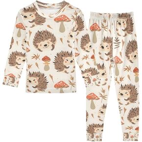 senya Hedgehogs Forest Mushrooms Pajamas Set Long Sleeve Soft Cotton Sleepwear 2 Piece in Saudi Arabia